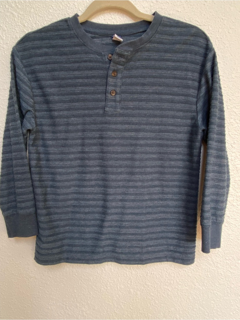 Old Navy Blue Striped Henley Long Sleeve Tee - Boy’s Large